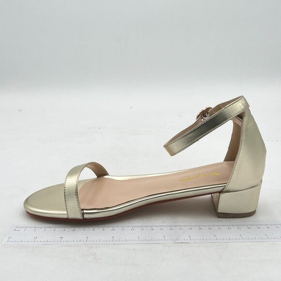 XYD Rose Gold Open Toe Ankle Strap Buckled Low Chunky Heel Dress Sandals - Picture 2 of 8